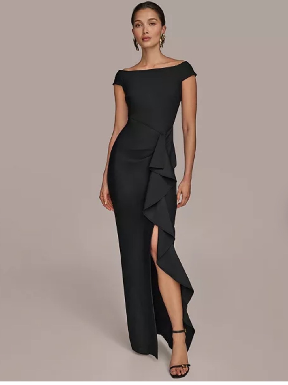 Donna Karan New York Womens Side Ruffle Off the Shoulder Gown 4 Black NWT $279